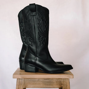 LUIS COWBOY BOOTS BLACK LEATHER HEEL 4CM
