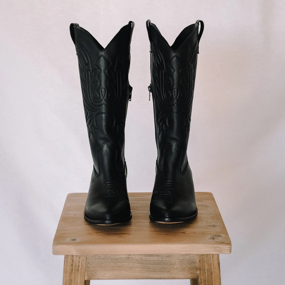 LUIS COWBOY BOOTS BLACK LEATHER HEEL 4CM