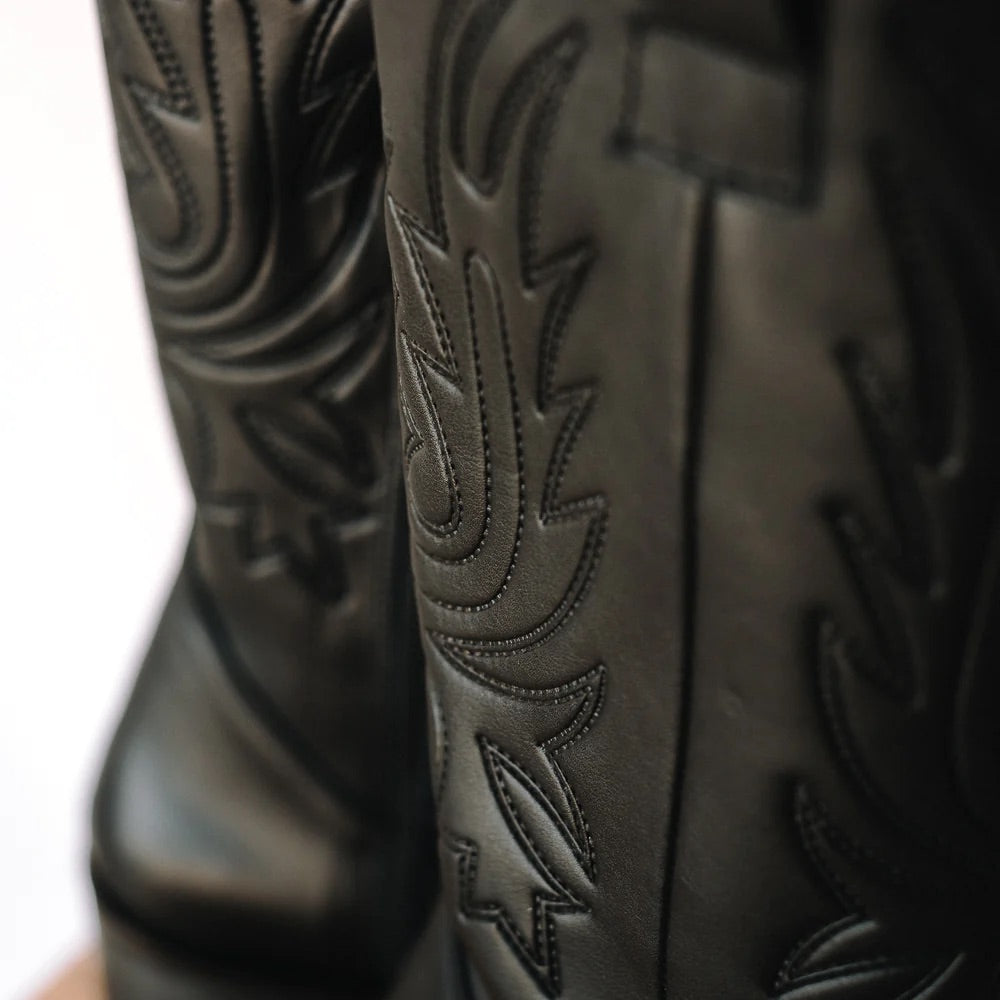 LUIS COWBOY BOOTS BLACK LEATHER HEEL 4CM