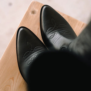 LUIS COWBOY BOOTS BLACK LEATHER HEEL 4CM