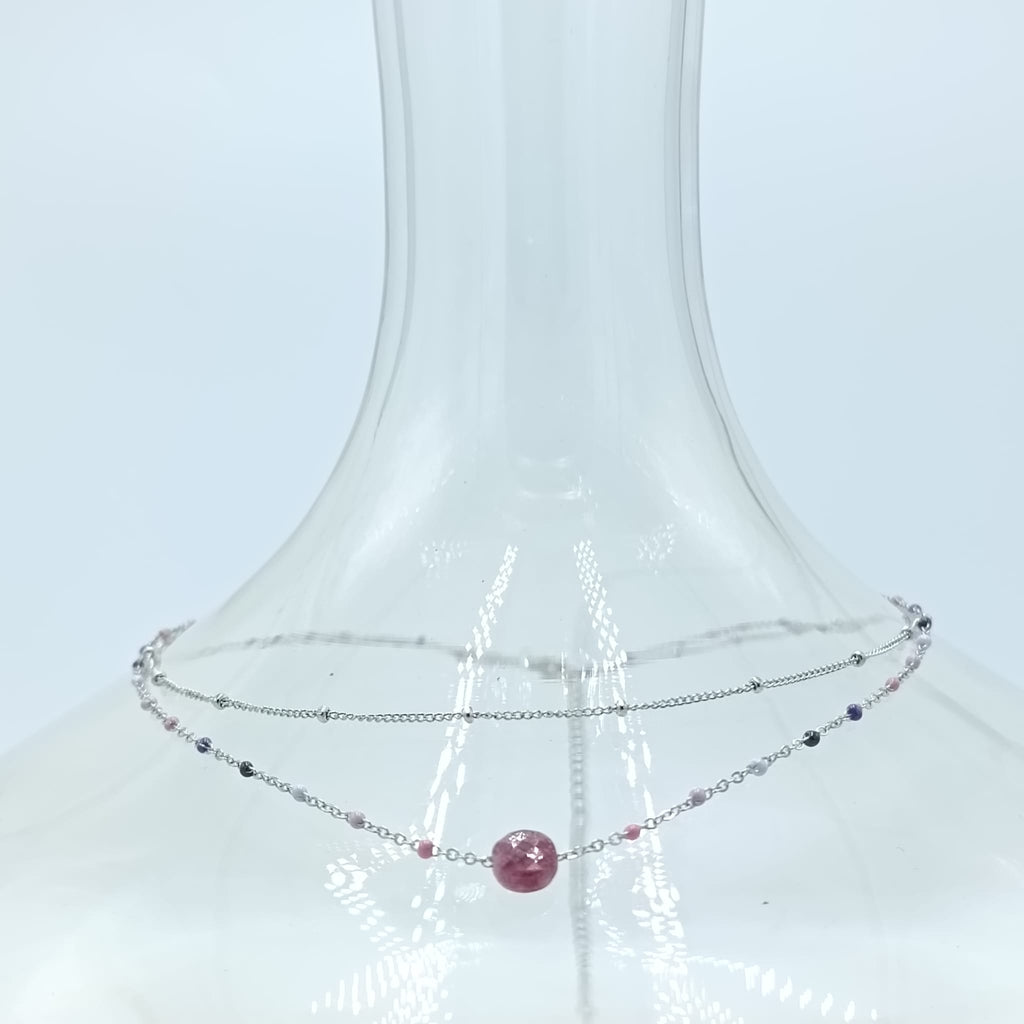 SILVER PURPLE STONE DOUBLE NECKLACE
