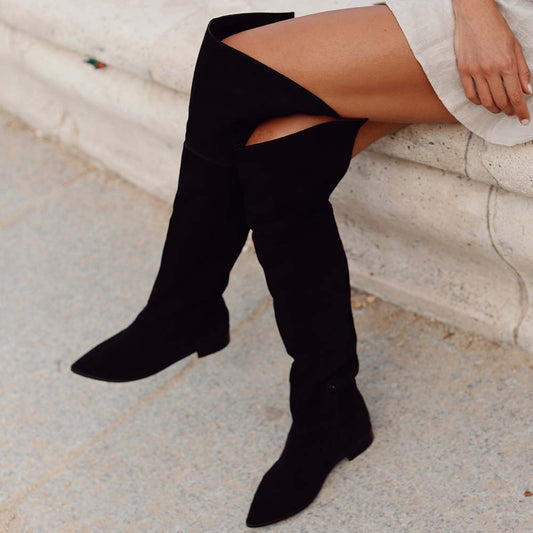GONZALO BOOT BLACK SUEDE WITH LEATHER FLAP