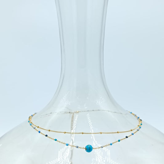 GOLD TURQUOISE STONE DOUBLE NECKLACE