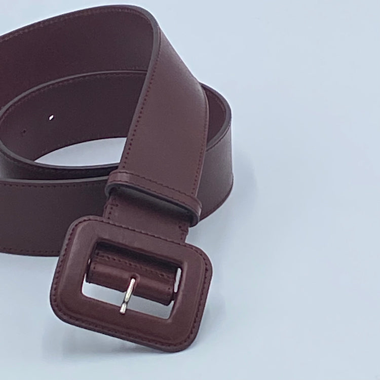 BORDO LEATHER BELT WITH SQUARE BUCKLE