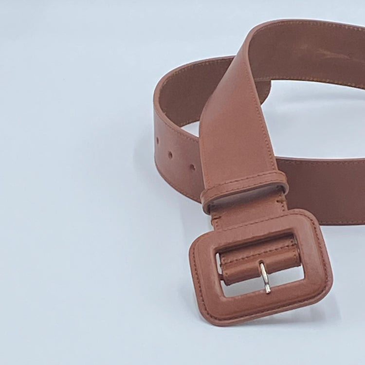BROWN LEATHER BELT WITH SQUARE BUCKLE BELT