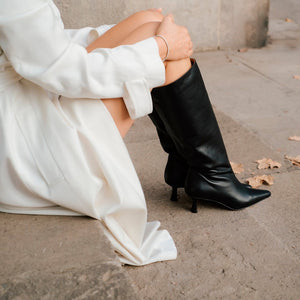 PEPA BLACK LEATHER BOOT HEEL MIDI 5CM