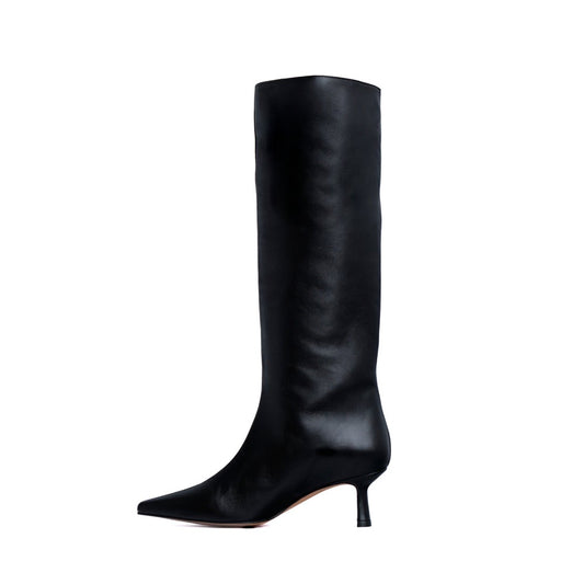 PEPA BLACK LEATHER BOOT HEEL MIDI 5CM