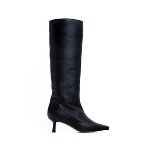PEPA BLACK LEATHER BOOT HEEL MIDI 5CM