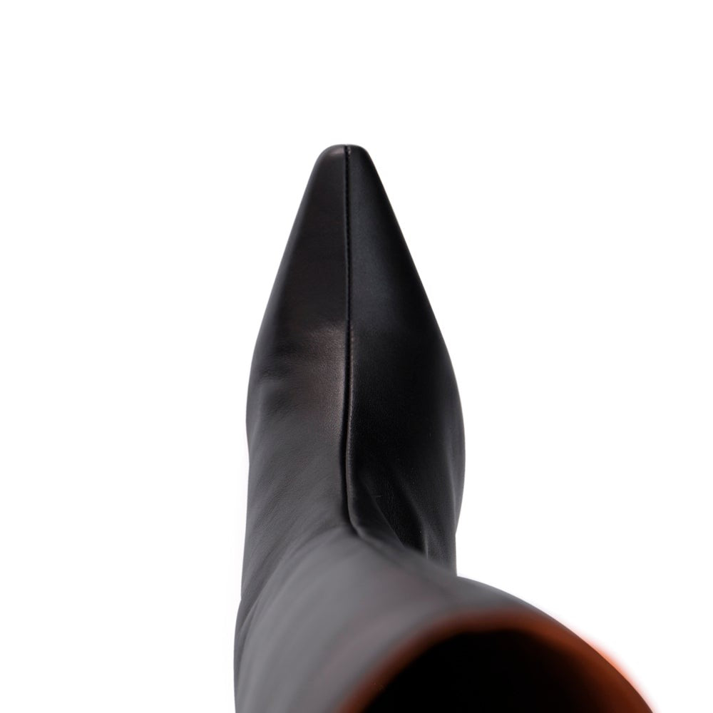 PEPA BLACK LEATHER BOOT HEEL MIDI 5CM