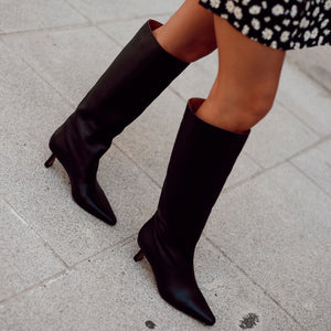 PEPA BLACK LEATHER BOOT HEEL MIDI 5CM