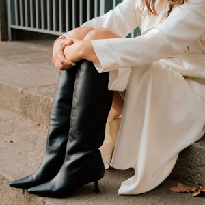 PEPA BLACK LEATHER BOOT HEEL MIDI 5CM