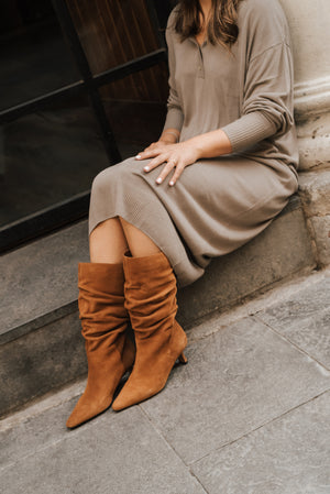 OSCAR BOOTIE  BROWN SUEDE MIDI HEEL 5CM