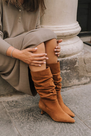 OSCAR BOOTIE  BROWN SUEDE MIDI HEEL 5CM
