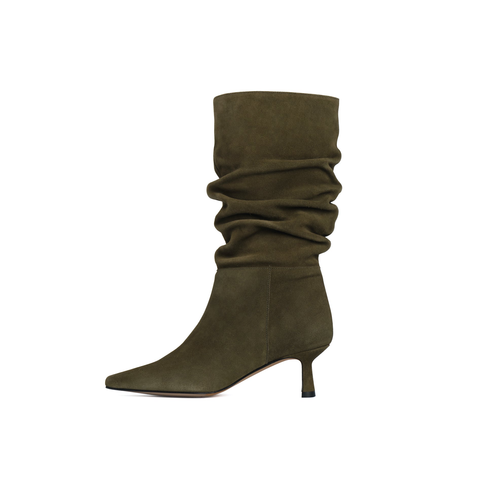OSCAR BOOTIE KHAKI SUEDE MIDI HEEL 5CM