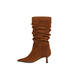 OSCAR BOOTIE  BROWN SUEDE MIDI HEEL 5CM