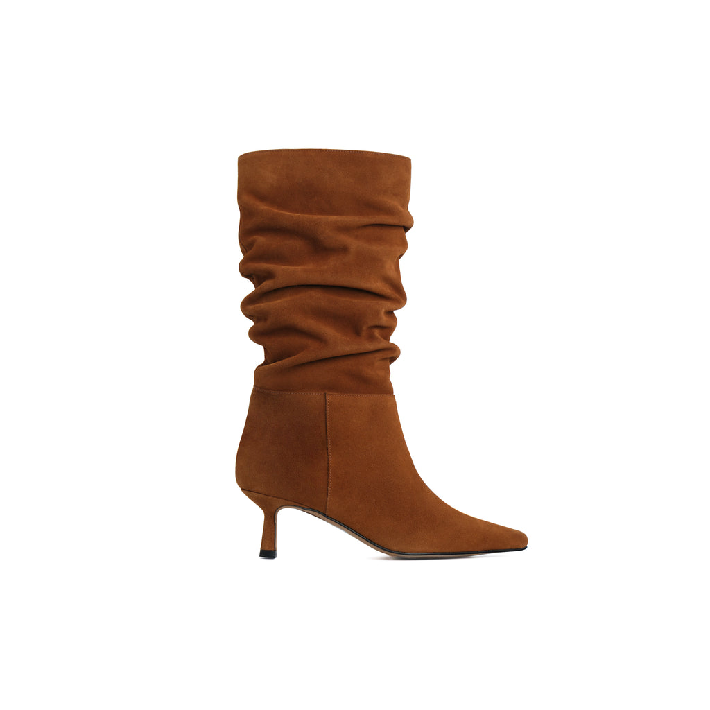OSCAR BOOTIE  BROWN SUEDE MIDI HEEL 5CM
