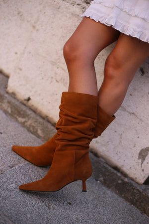 OSCAR BOOTIE  BROWN SUEDE MIDI HEEL 5CM