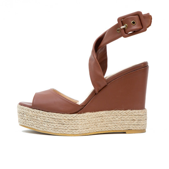 ROSER WEDGE BROWN LEATHER 11CM