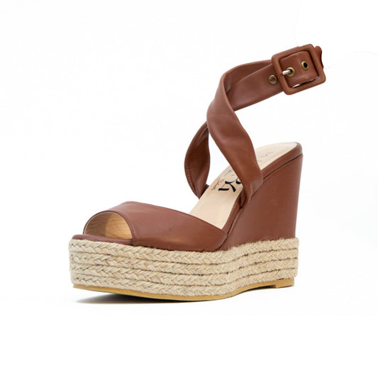 ROSER WEDGE BROWN LEATHER 11CM