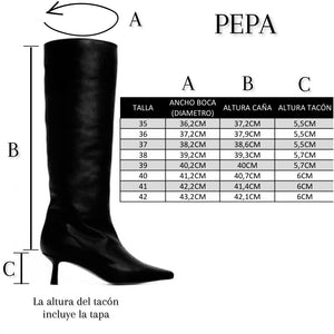 PEPA BLACK LEATHER BOOT HEEL MIDI 5CM