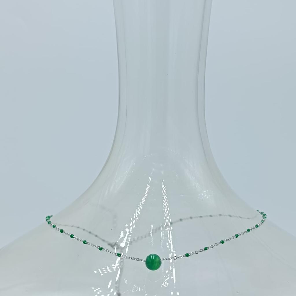 SILVER GREEN STONE NECKLACE