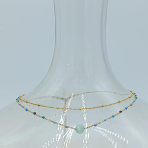 GOLD SKY BLUE STONE DOUBLE NECKLACE