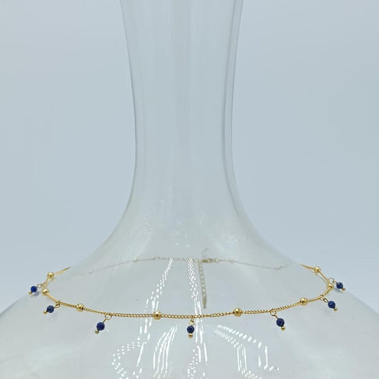 GOLD BEADS WITH BLUE TEARS NECKLACE