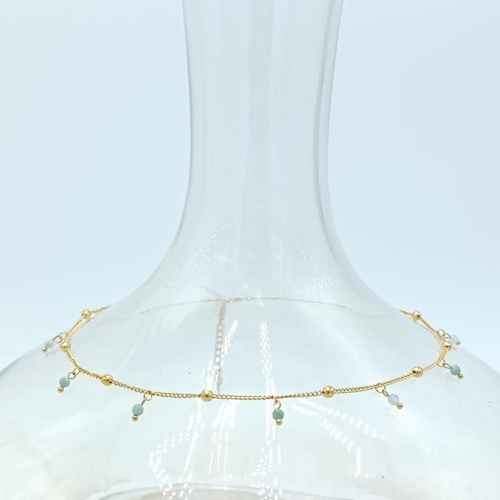 GOLD BEADS WITH LIGHT GREEN TEARS NECKLACE