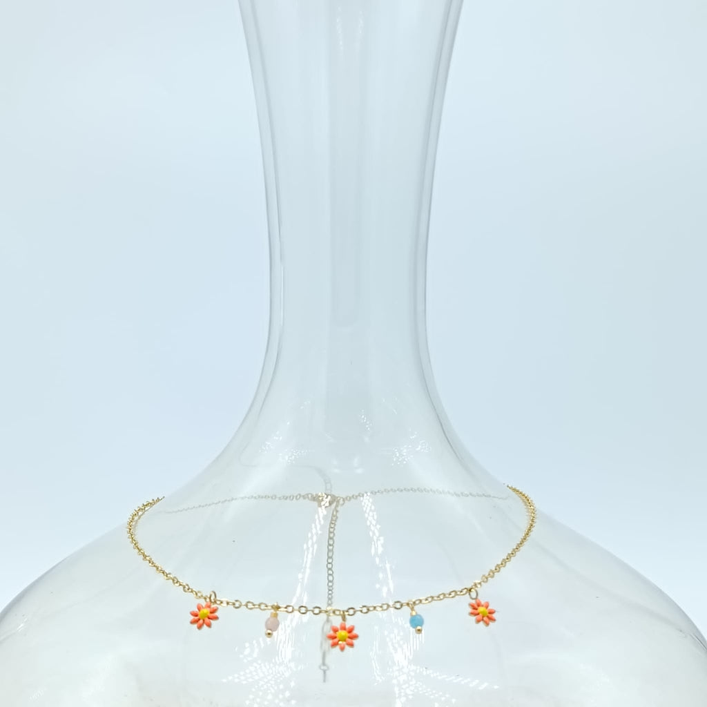 GOLD ORANGE DAISY WITH TEARS NECKLACE