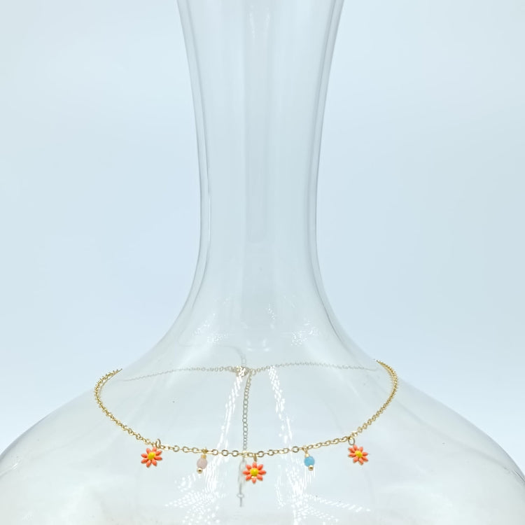 GOLD ORANGE DAISY WITH TEARS NECKLACE