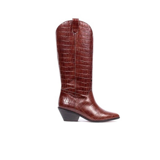 SELMA BOOT IN BROWN LEATHER WITH CROC EFFECT 5CM