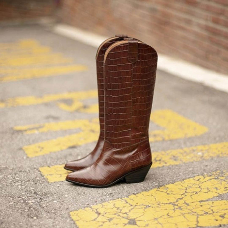 SELMA BOOT IN BROWN LEATHER WITH CROC EFFECT 5CM