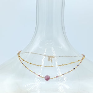 GOLD PURPLE STONE DOUBLE NECKLACE